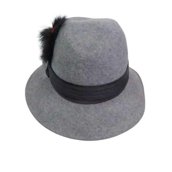 Vintage 60s Tally-Ho Grey Felt Wool Cloche Fedora Hat w/ Feather main image 4